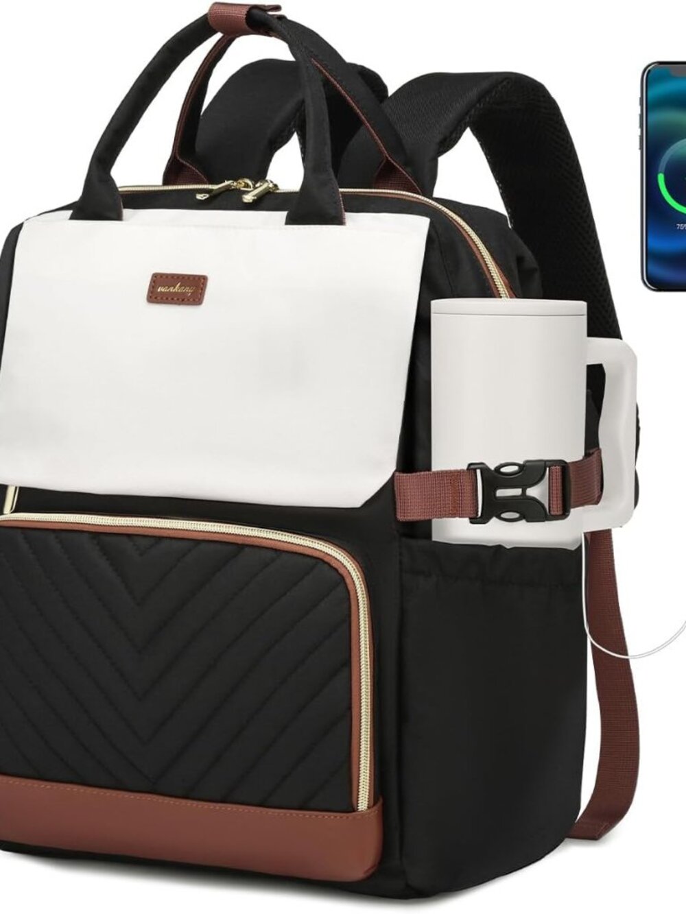 Bookbag for Women Laptop Backpack, Teacher Nurse Work Computer Bags with Cup Hol